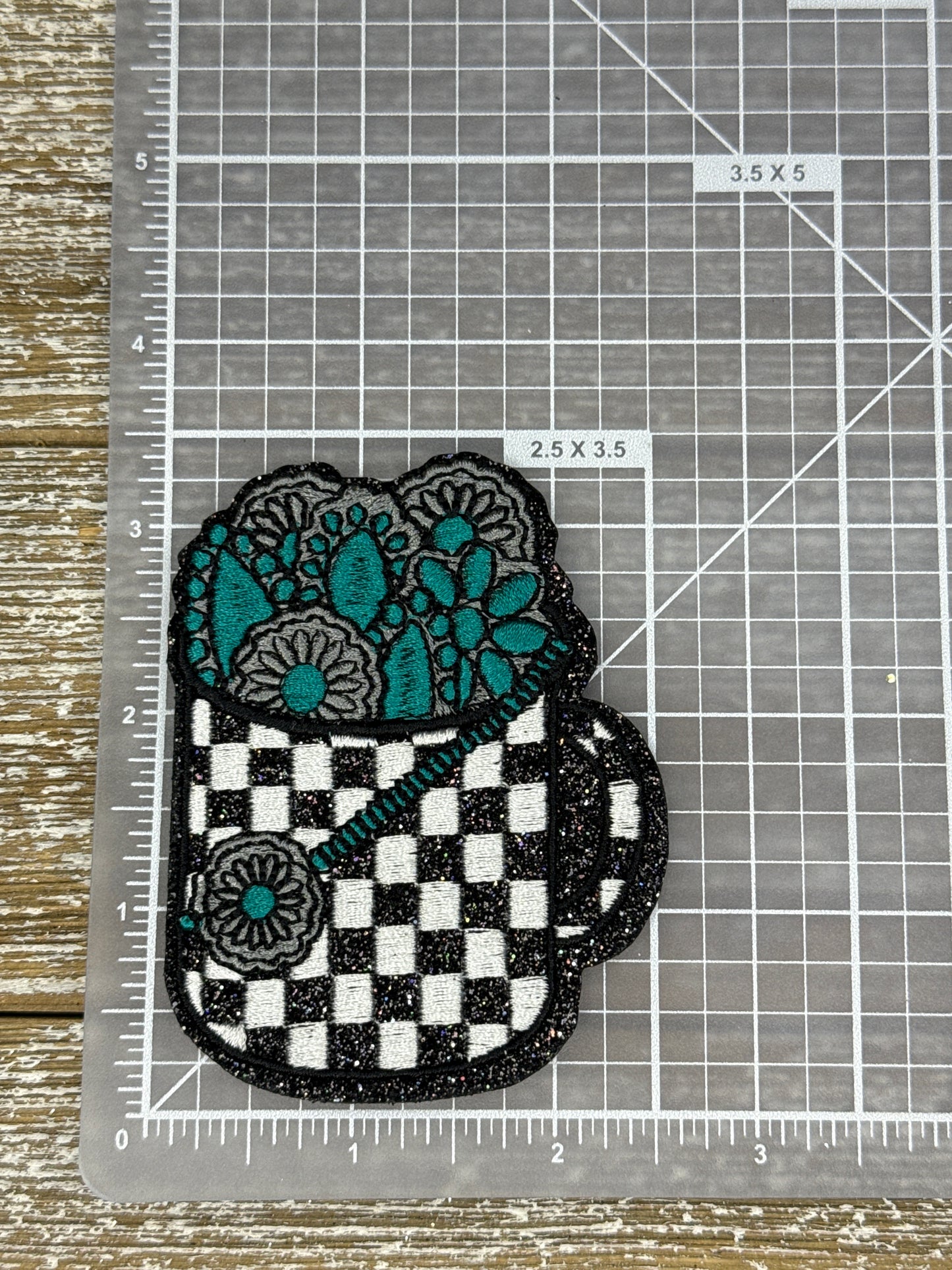 Black Glitter Checkered Mug