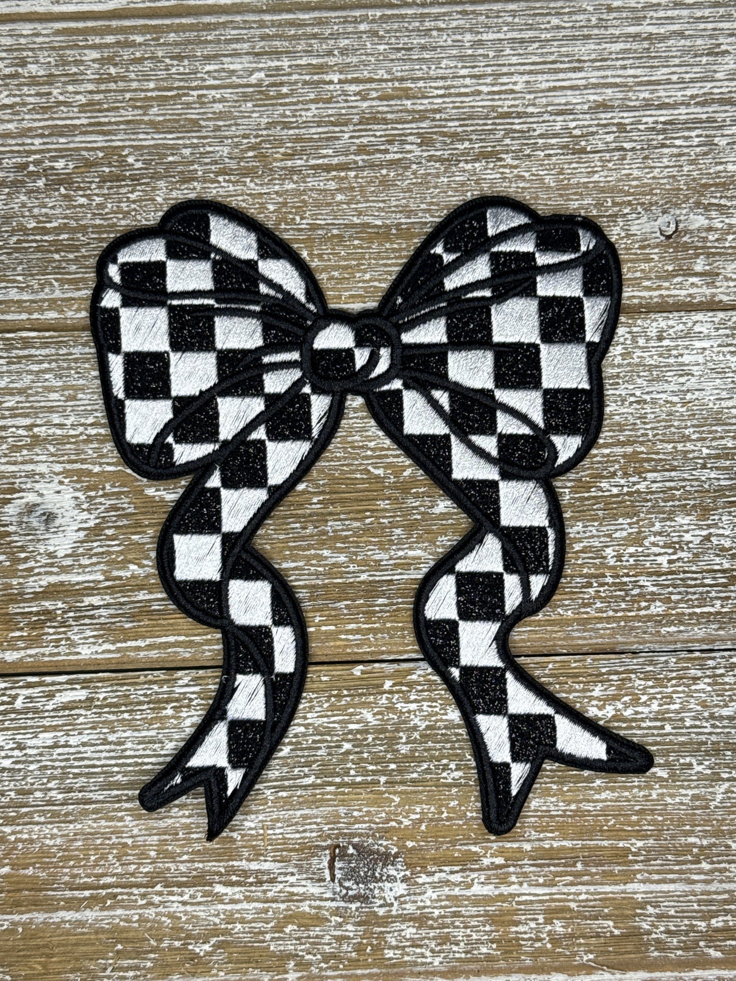 Large Glitter Checkered Black Bow