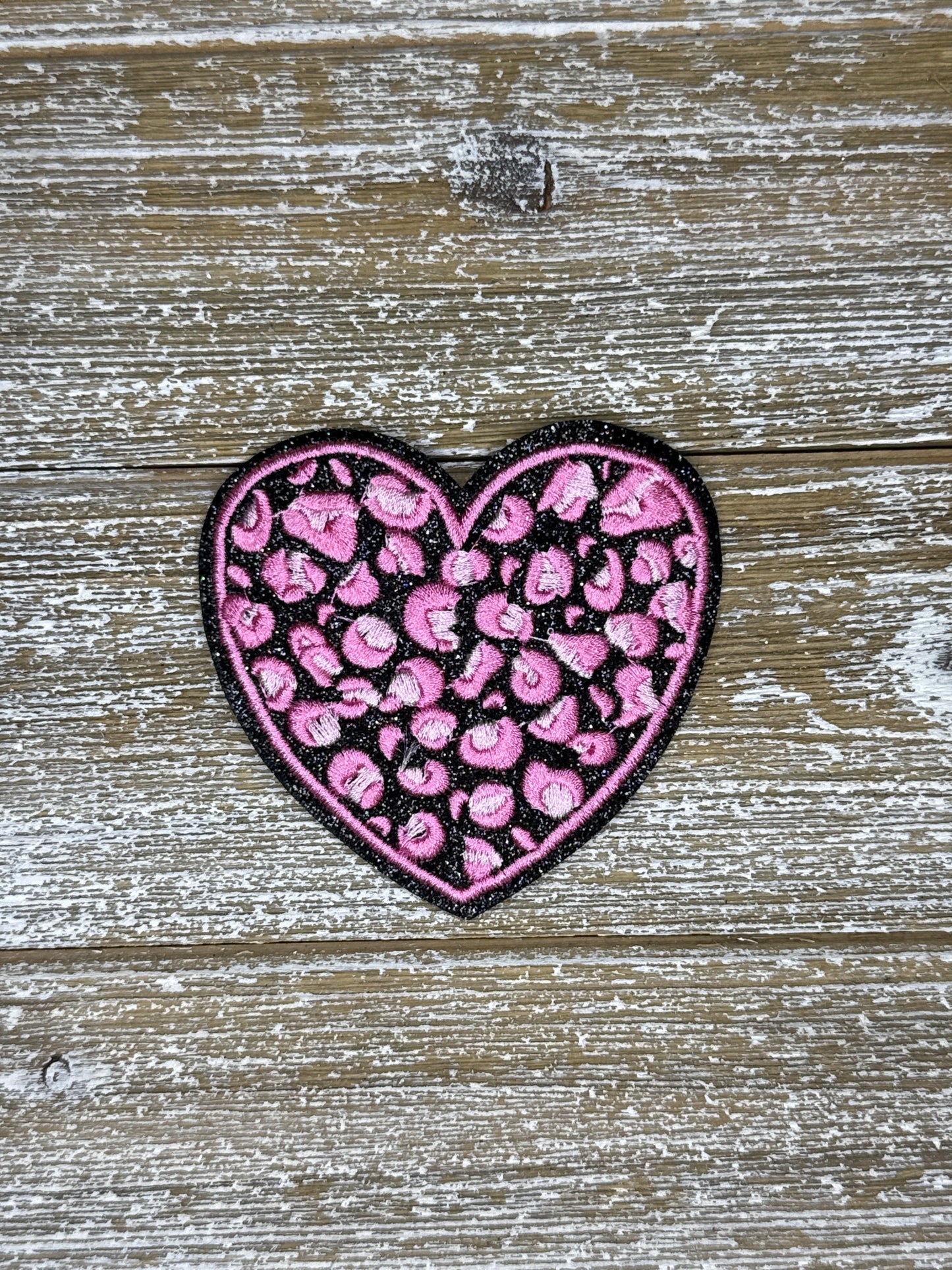 Black Glitter Leopard Heart