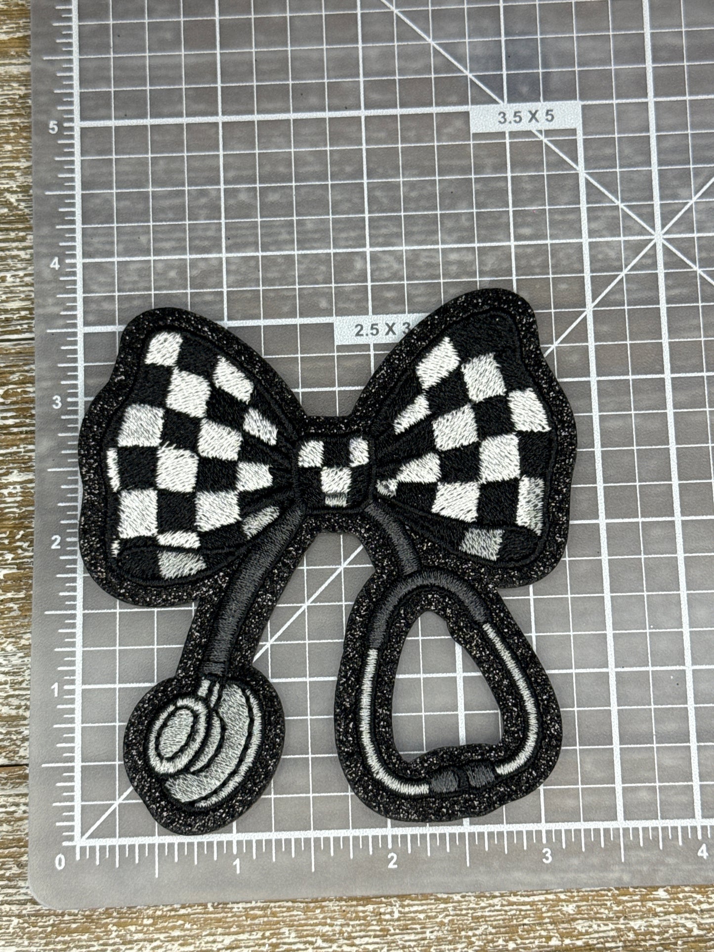 Black Glitter Checkered Bow Stethoscope