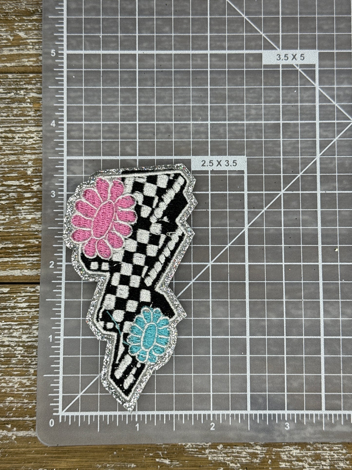 Silver Glitter Checkered Bolt