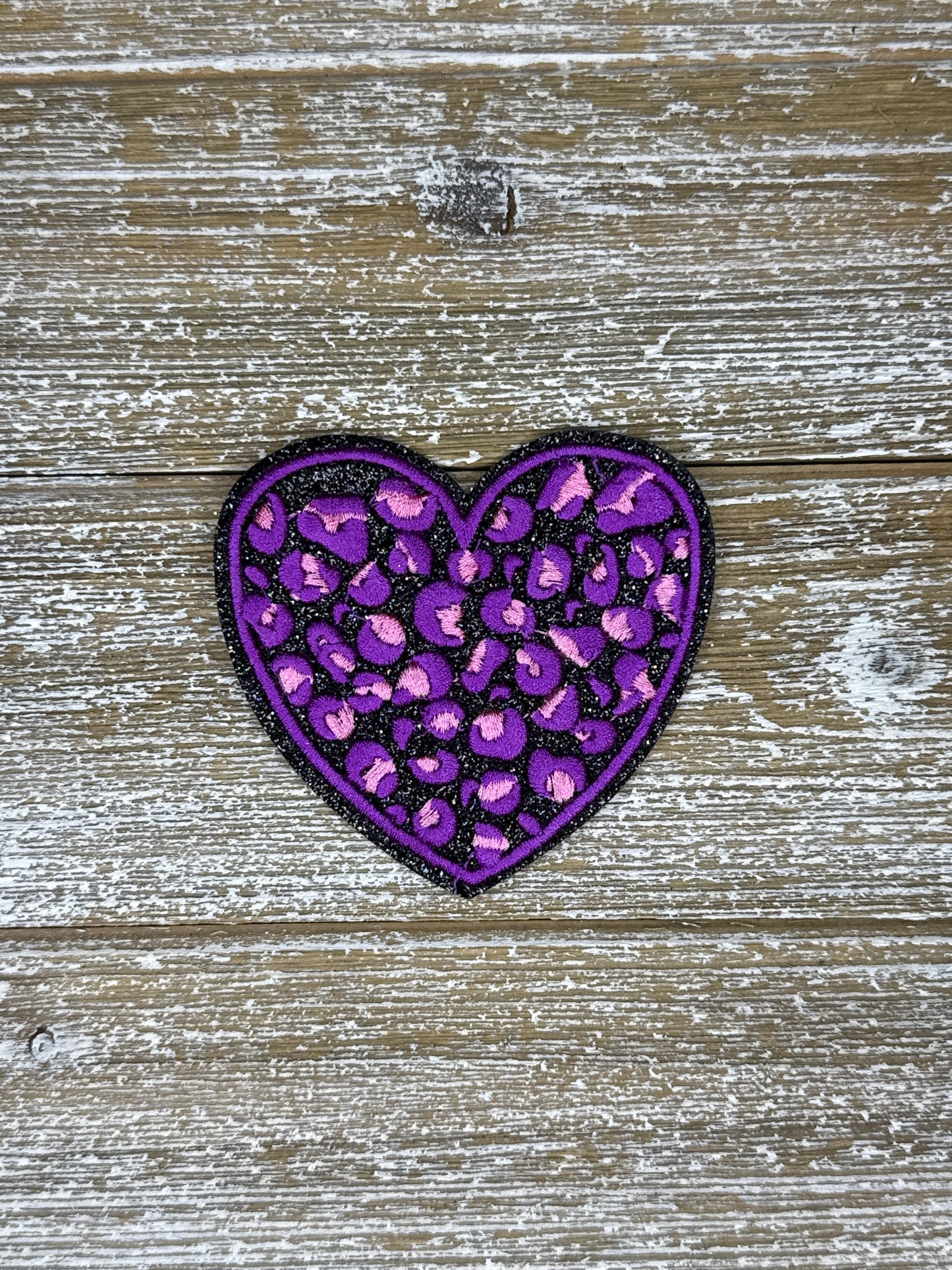 Black Glitter Leopard Heart