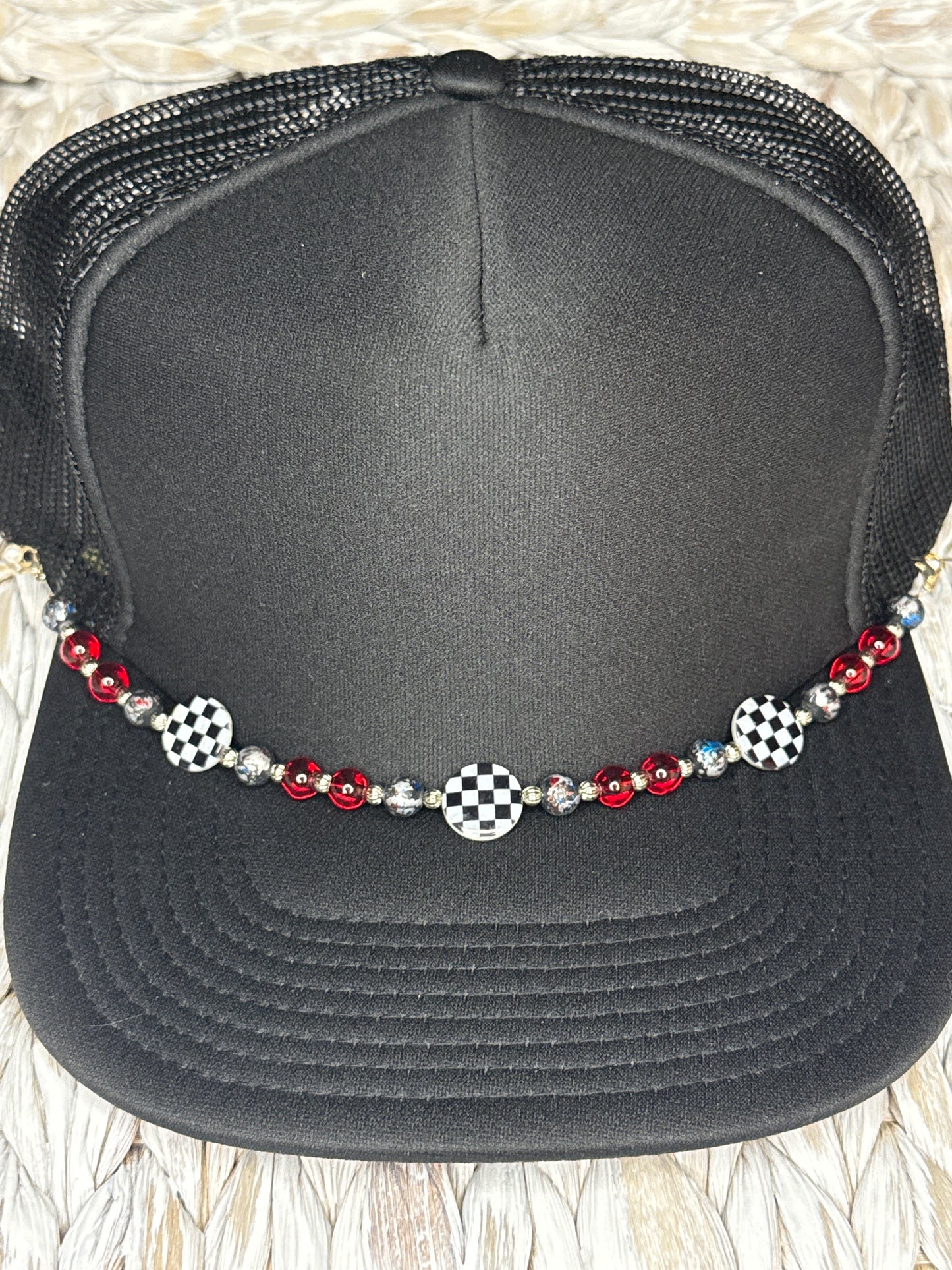 Custom Checkered Red Bead Hat Chain