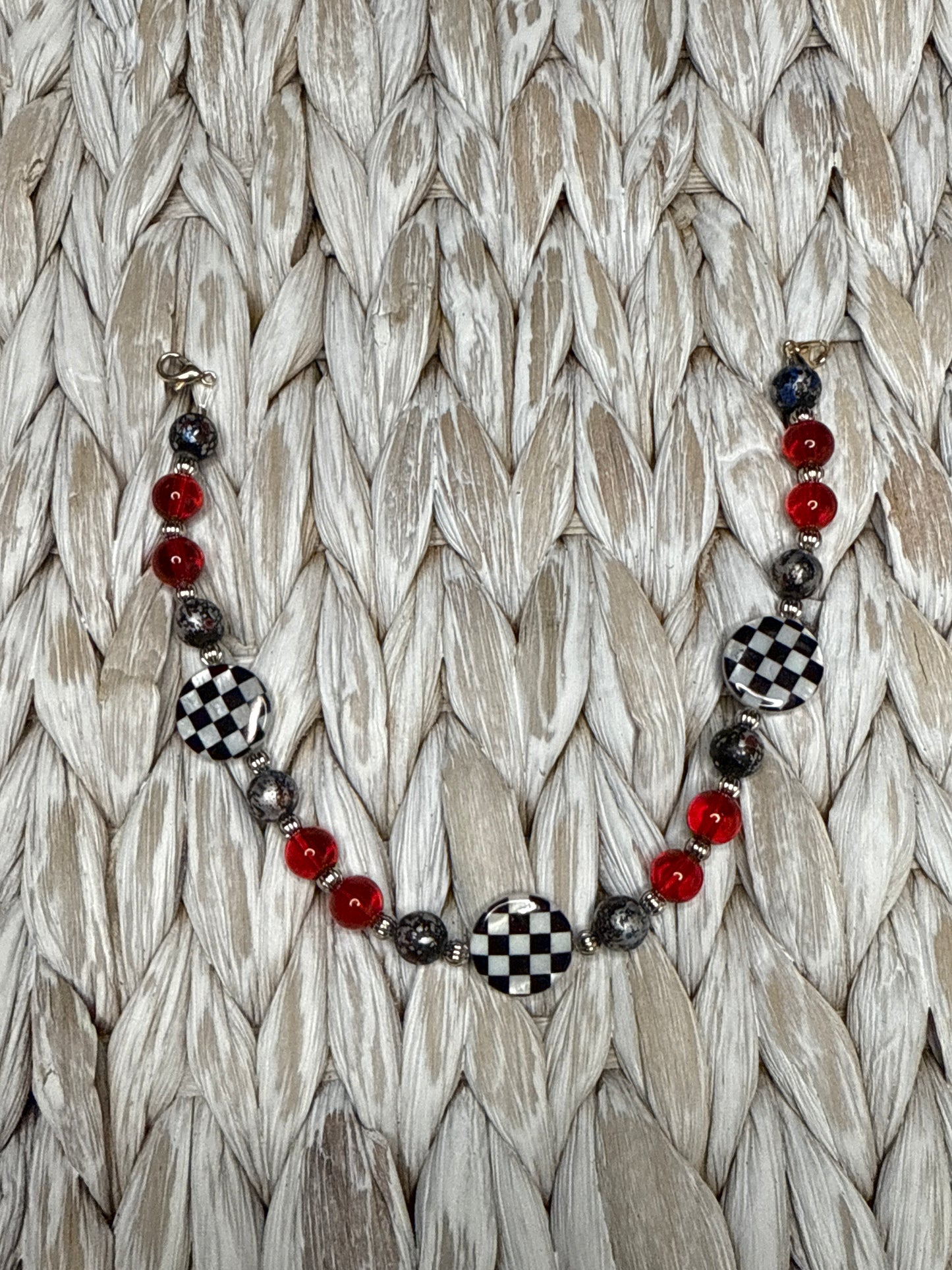 Custom Checkered Red Bead Hat Chain