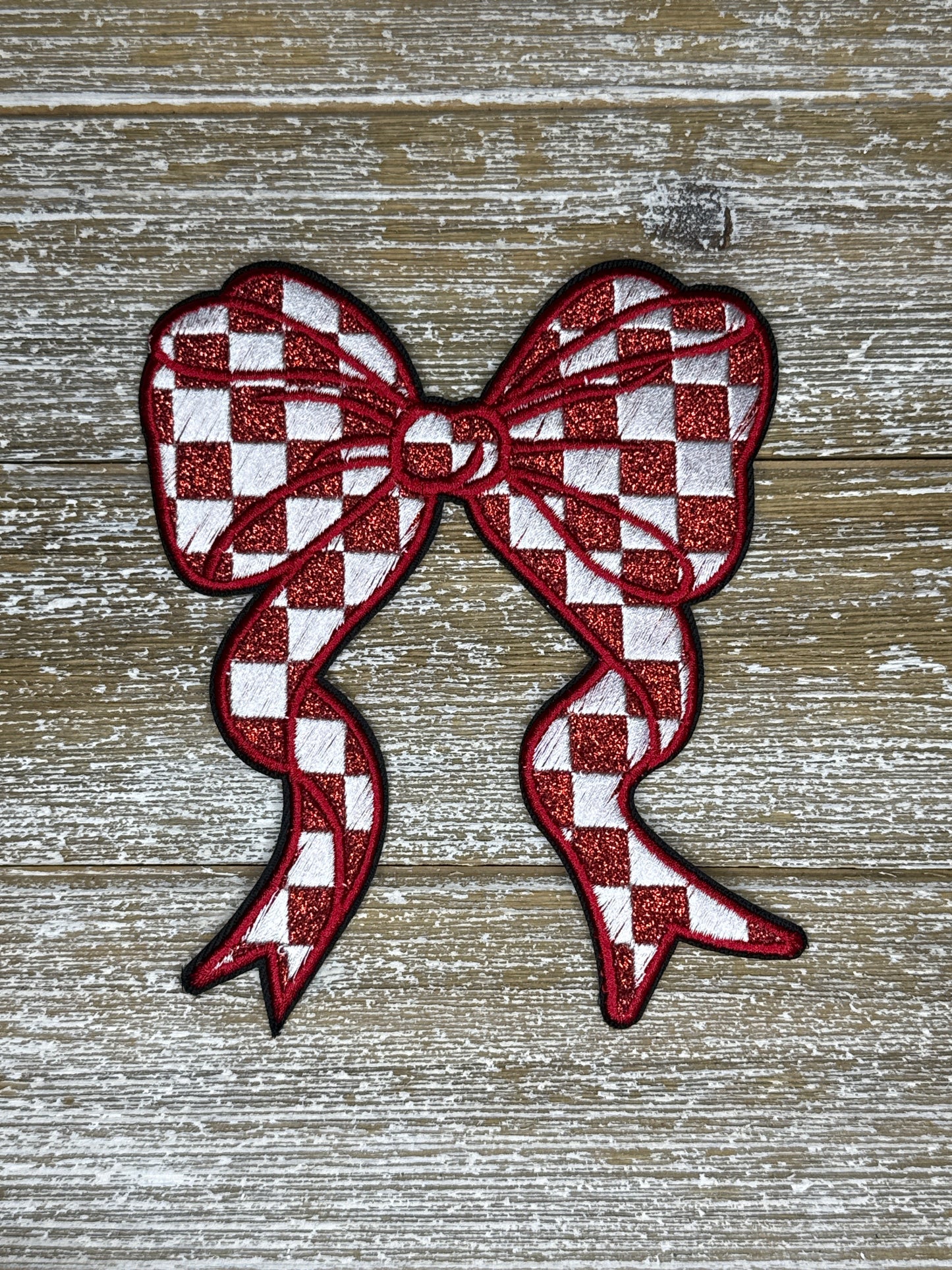 Large Glitter Checkered Red Bow