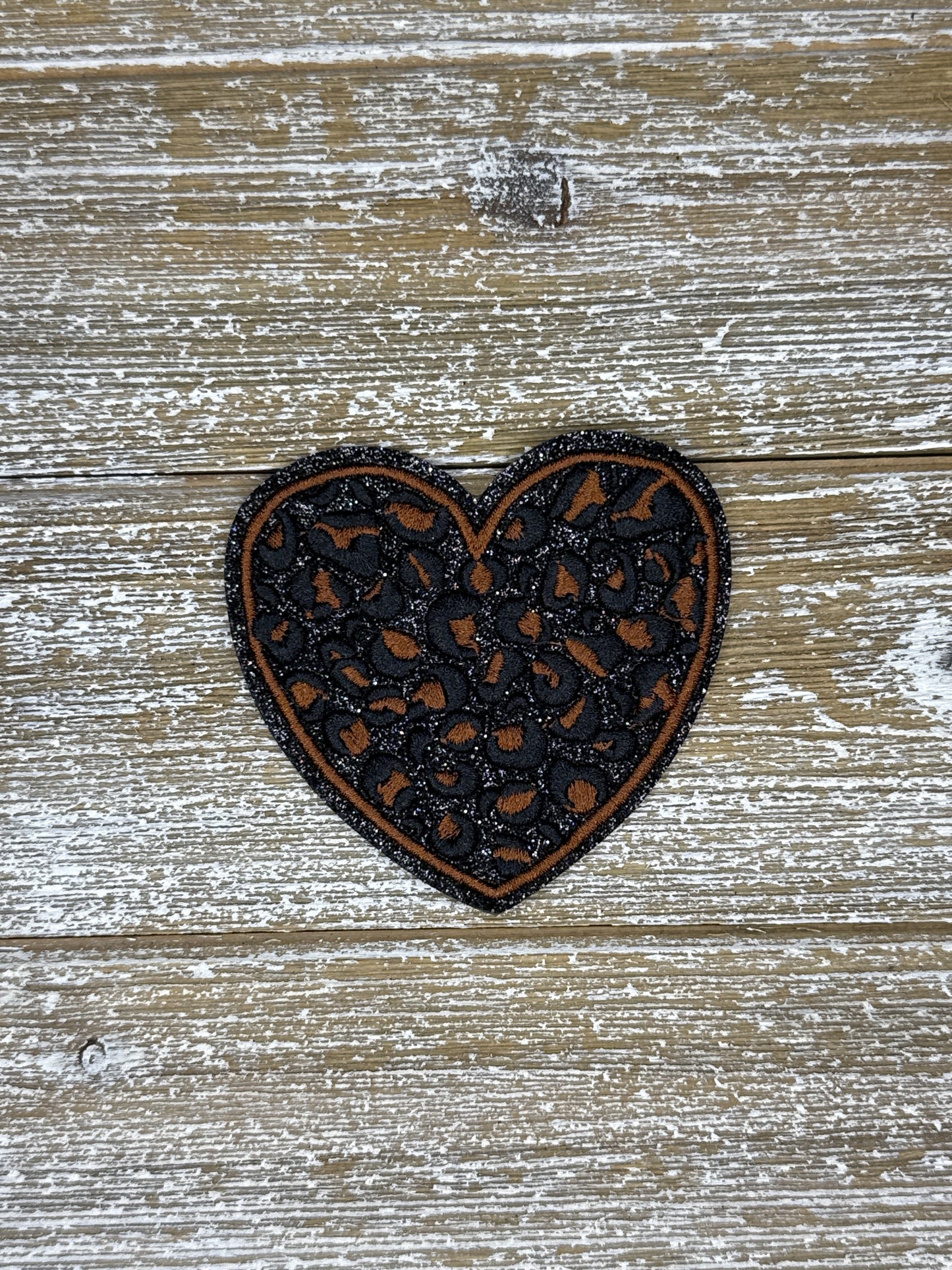 Black Glitter Leopard Heart