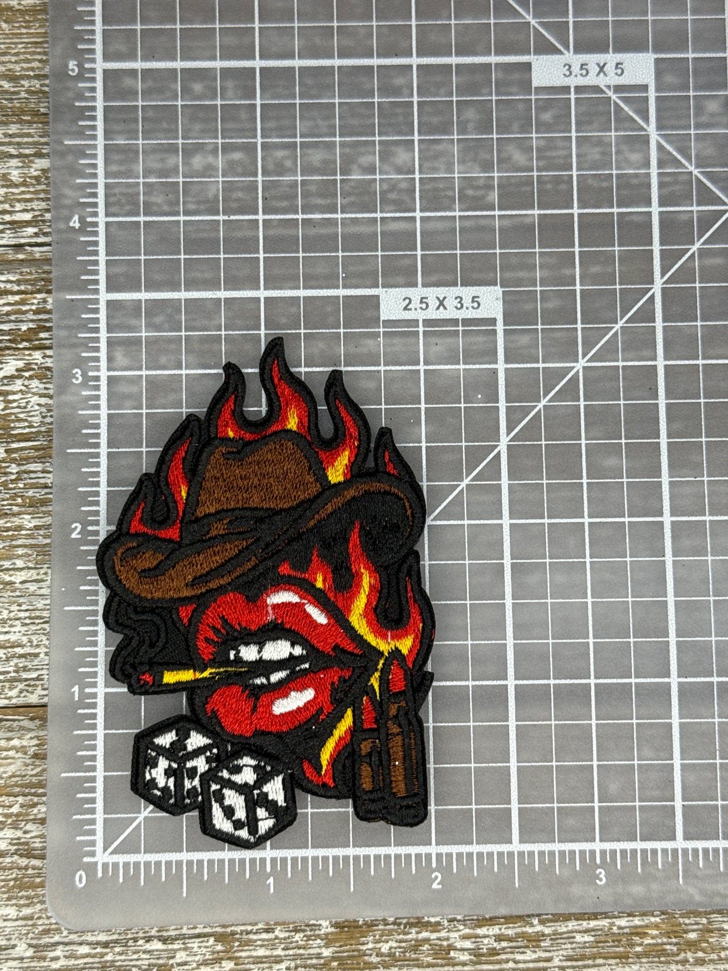 Flames, Lips, Cowboy Hat, Dice