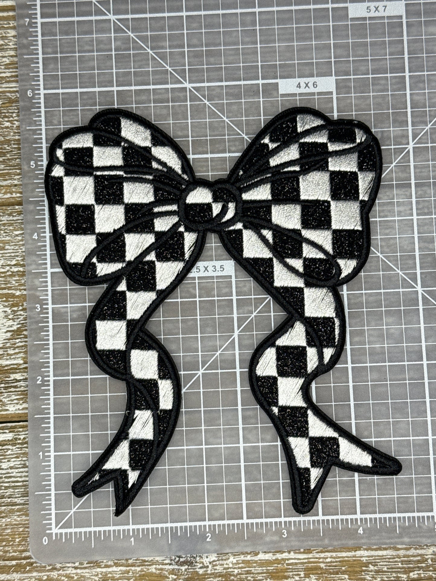 Large Glitter Checkered Black Bow