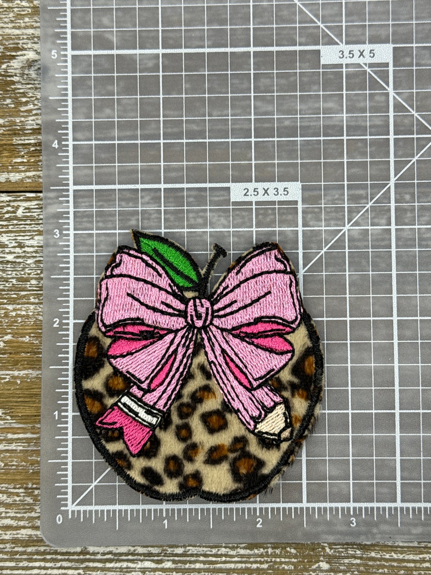 Fuzzy Leopard Apple W/ Pencil Bow