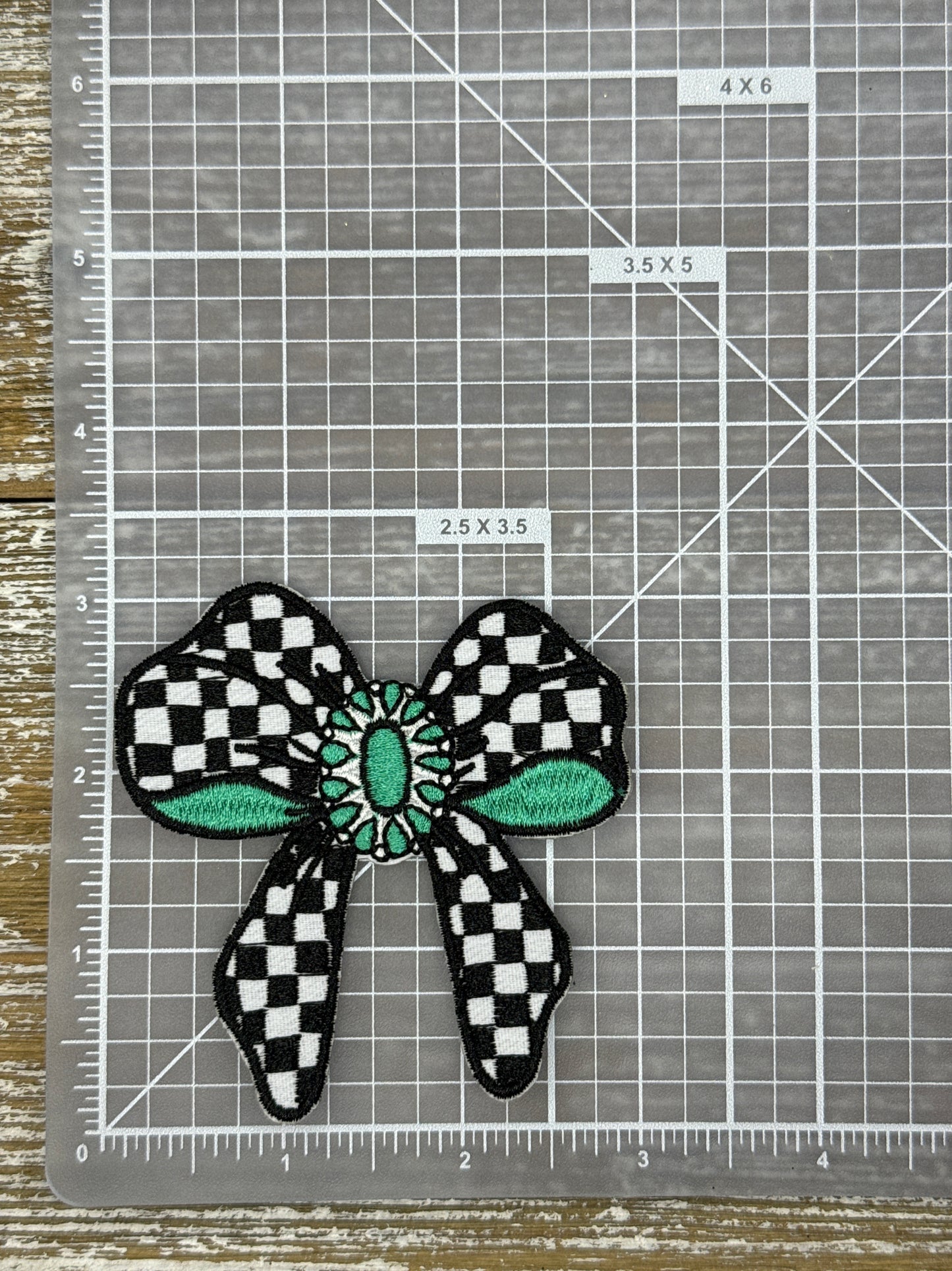 Teal Checkered Bow