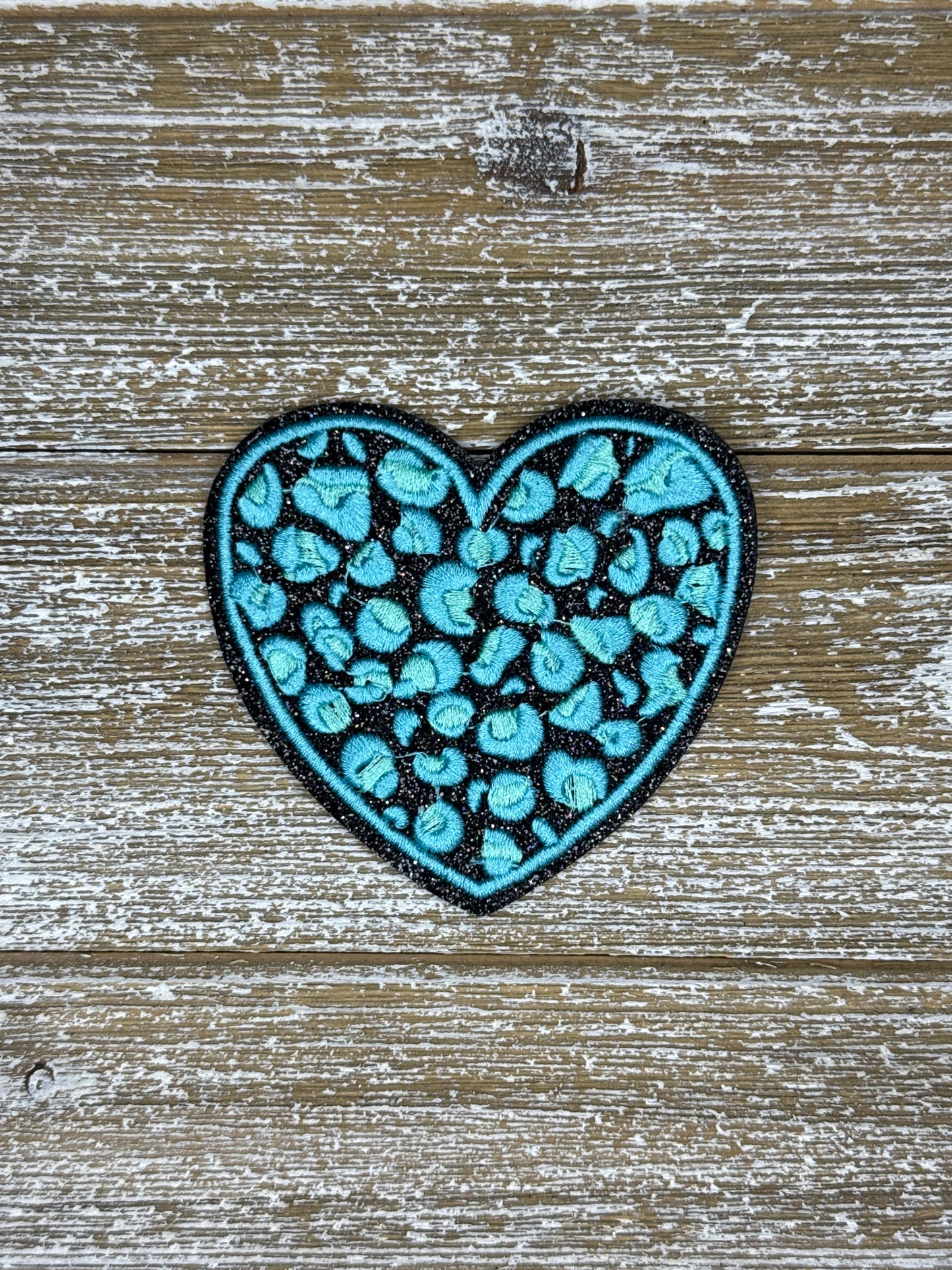 Black Glitter Leopard Heart