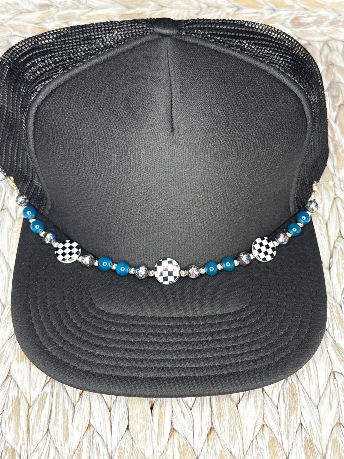 Custom Checkered Blue Bead Hat Chain