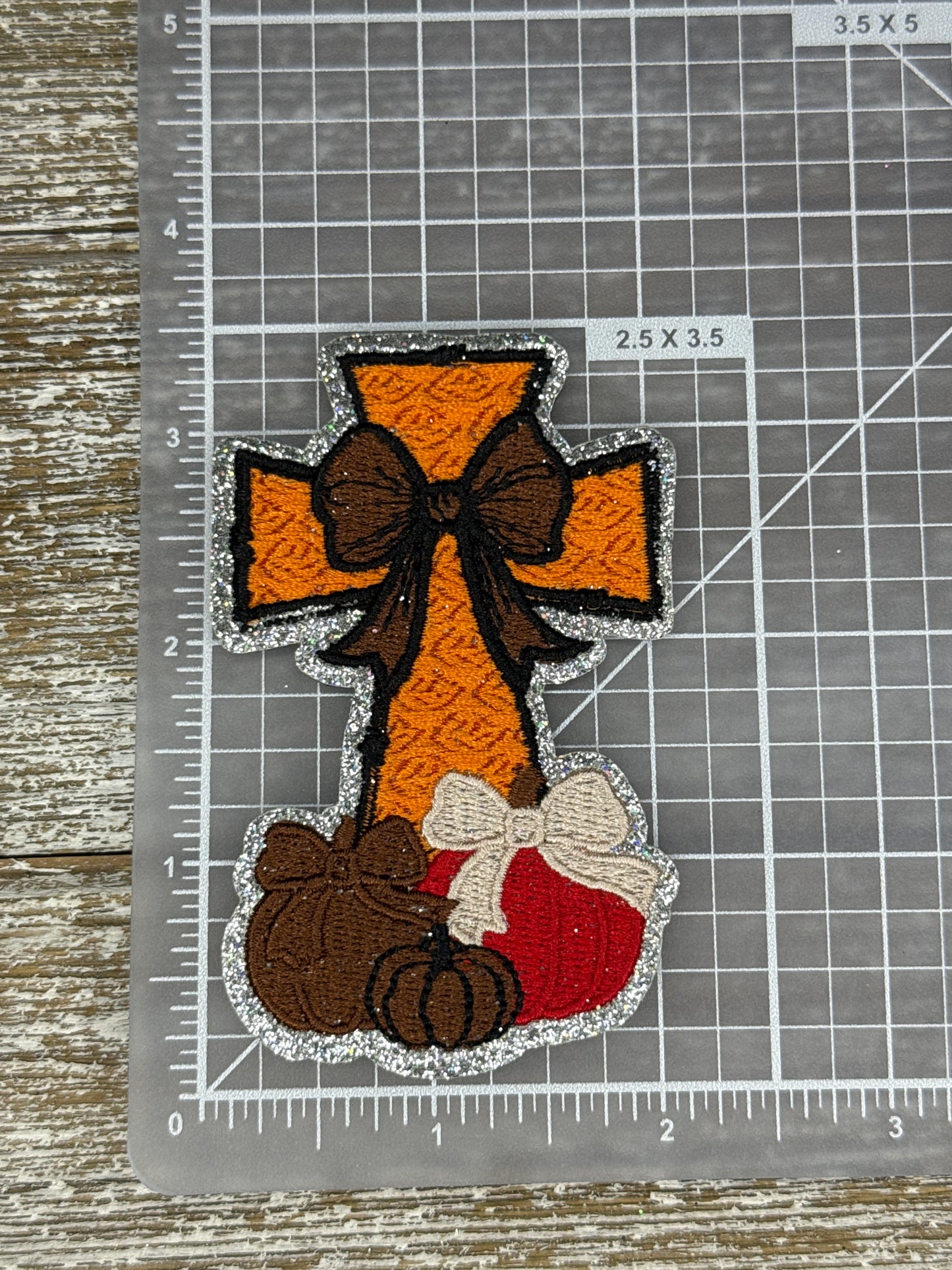 Silver Glitter Cross And Pumpkins
