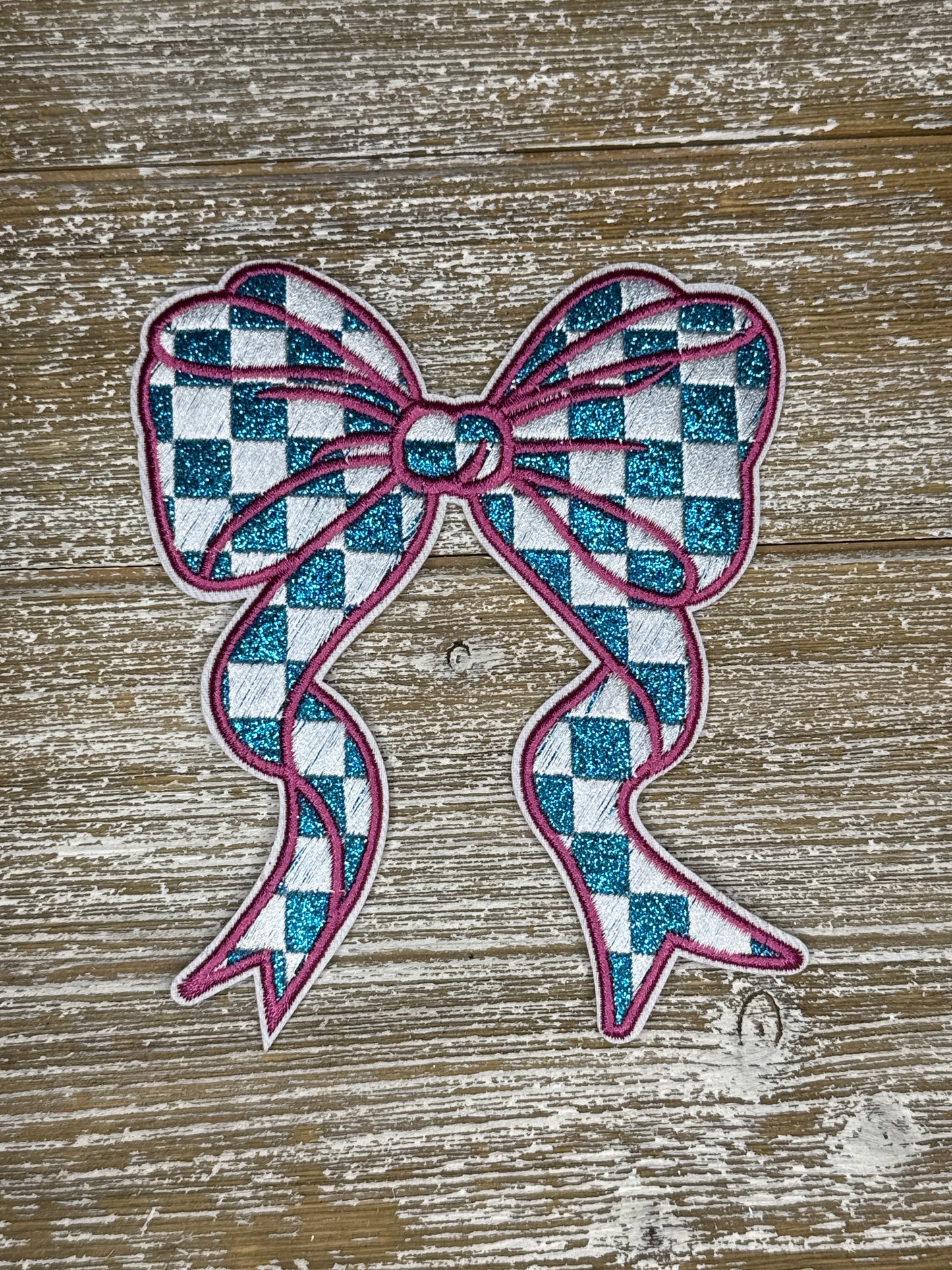 Large Glitter Checkered Pink/Blue Bow