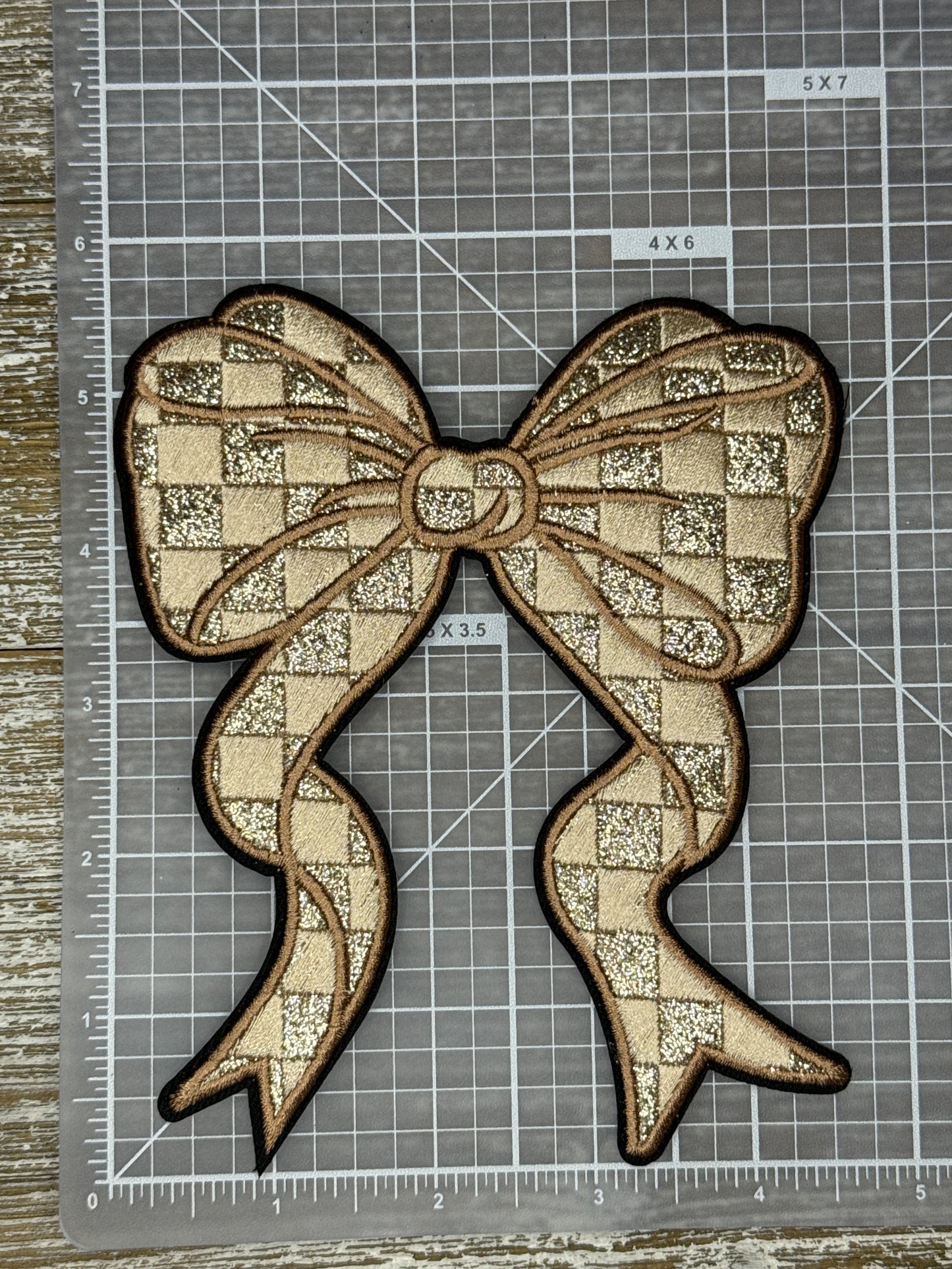 Large Glitter Checkered Champagne Bow