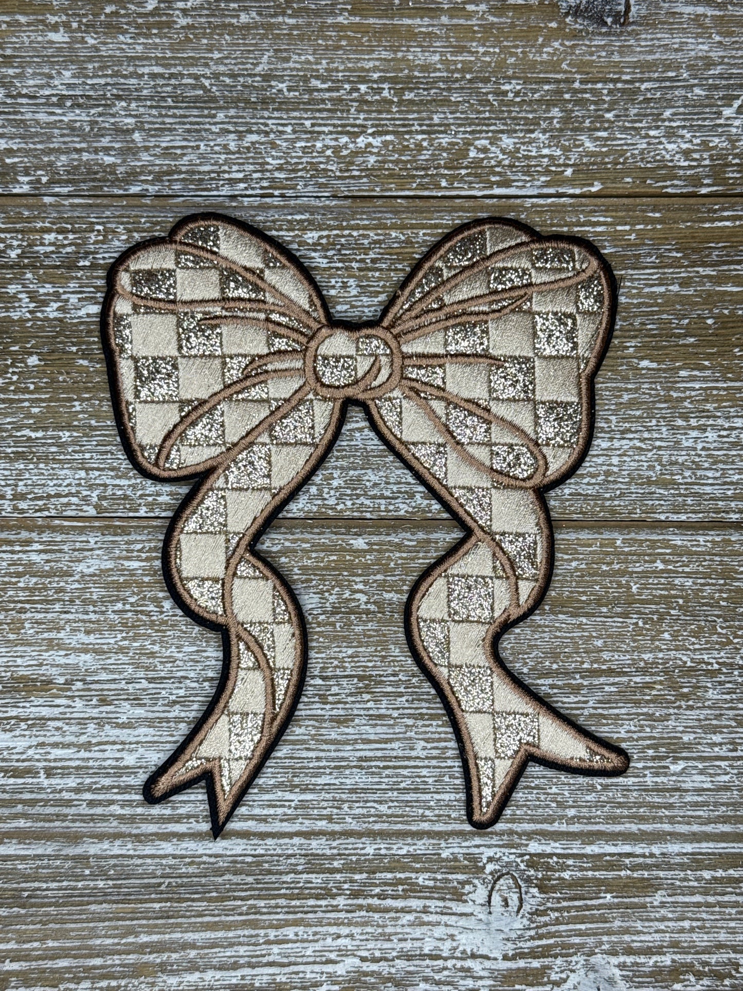 Large Glitter Checkered Champagne Bow