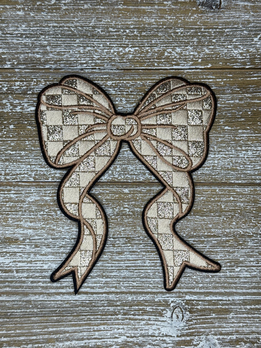 Large Glitter Checkered Champagne Bow