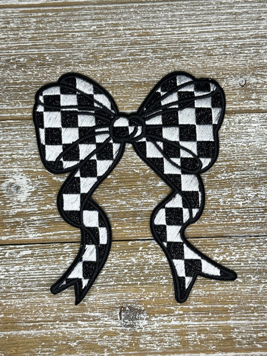 Large Glitter Checkered Black Bow