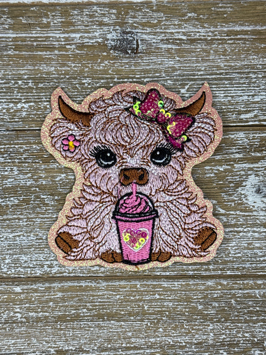 Cute Highland Cow Drinking Frappe