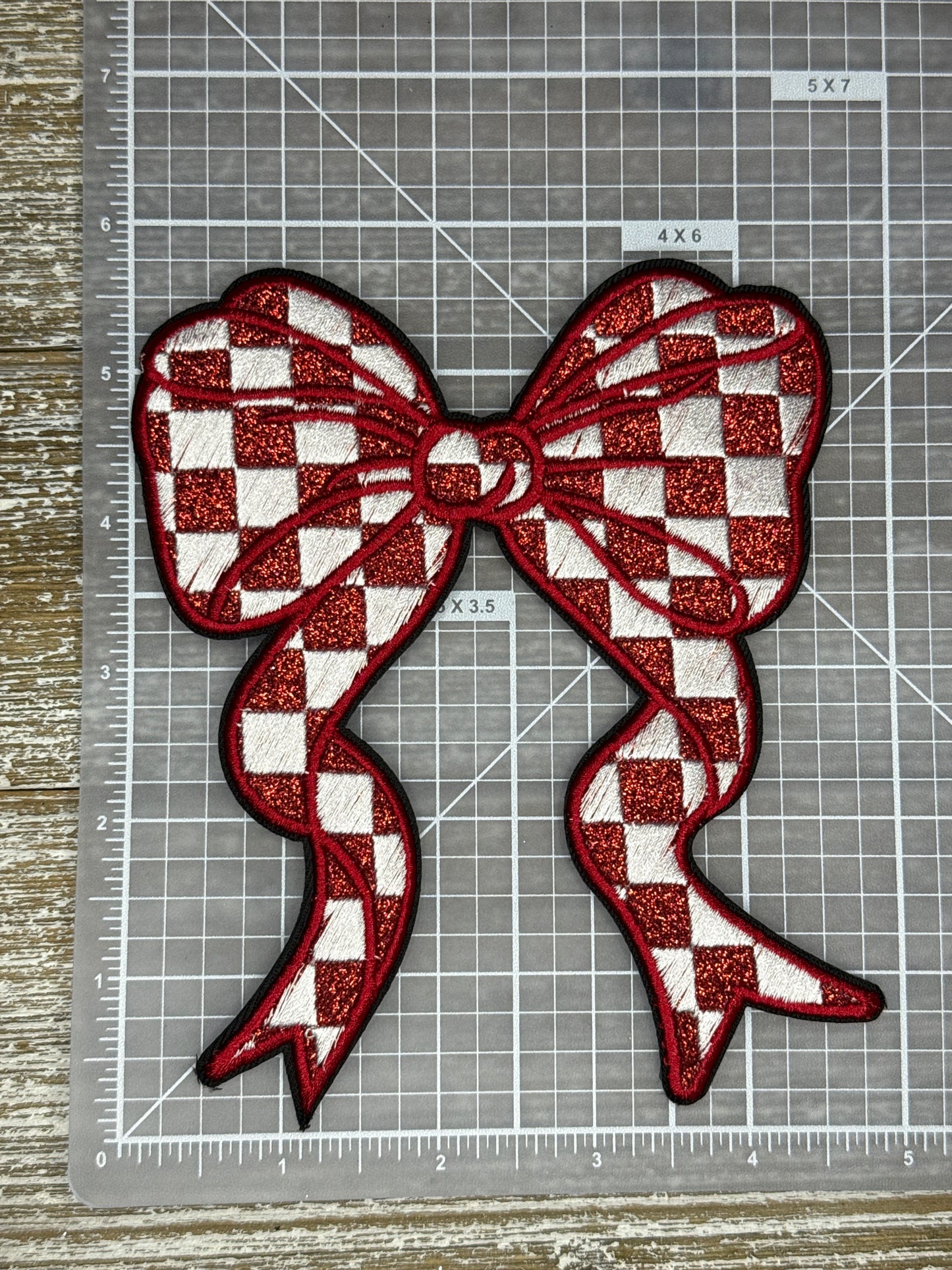 Large Glitter Checkered Red Bow