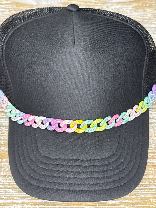 Multi-Color Rhinestone Link Hat Chain