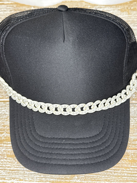 Off White/Cream Rhinestone Link Hat Chain
