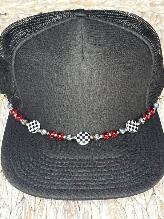 Custom Checkered Red Bead Hat Chain