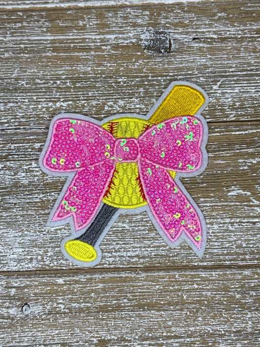 Softball With Pink Sequin Bow