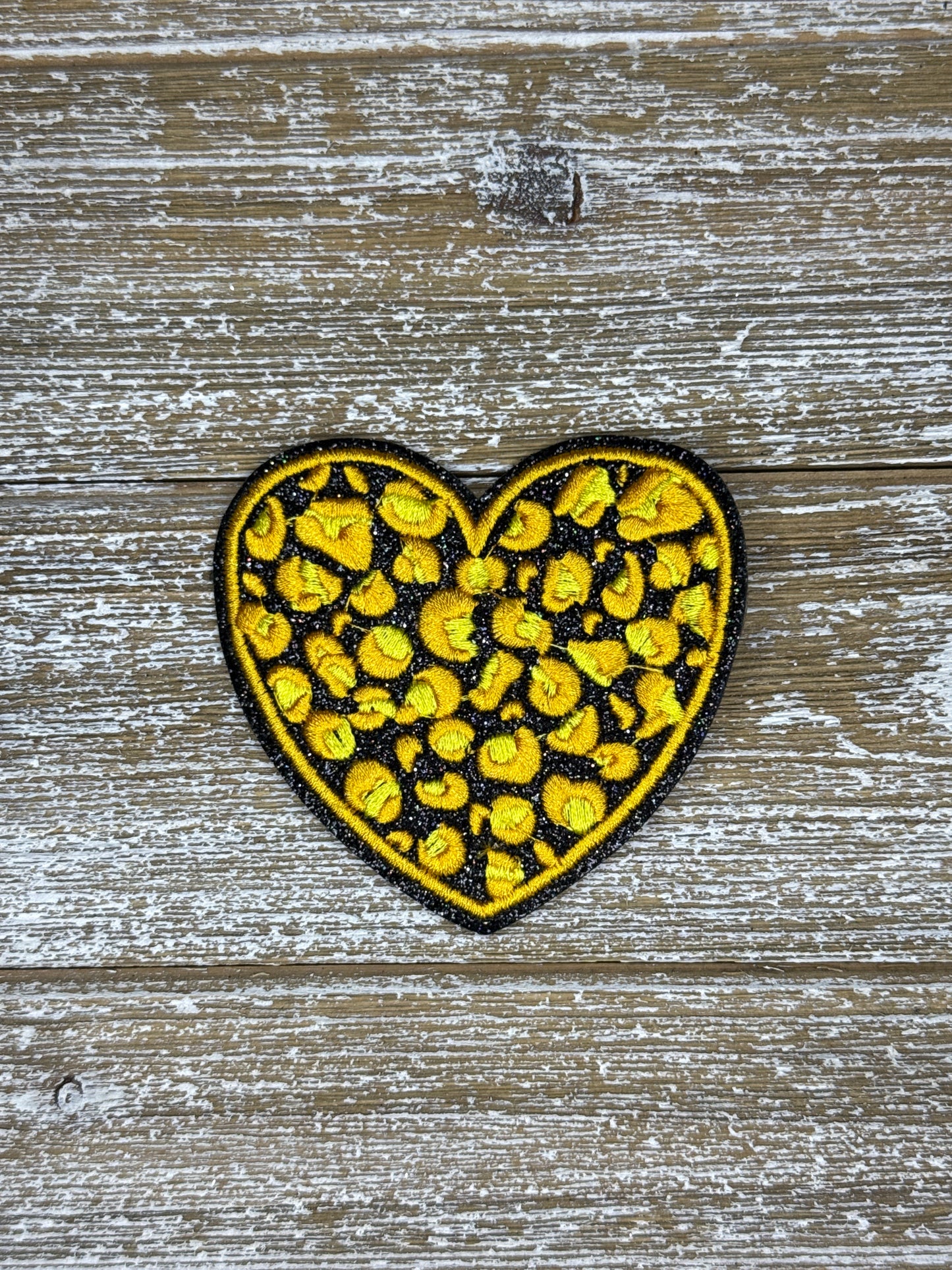 Black Glitter Leopard Heart