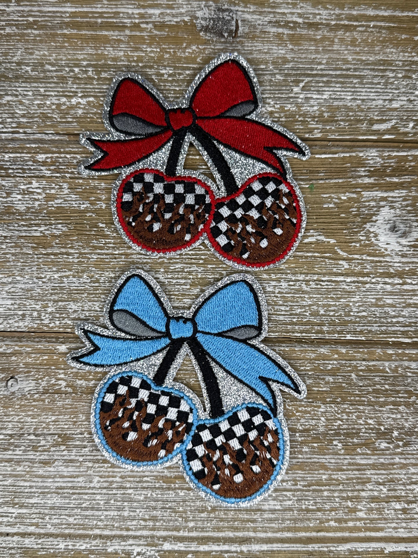 Silver Glitter Checkered Cherries