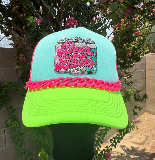 Neon Color Beer Babe Patch Hat
