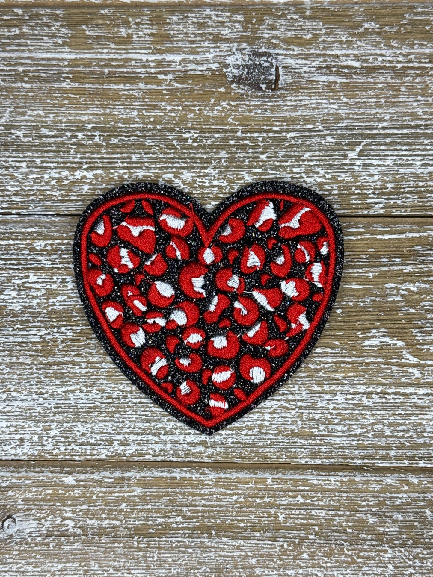 Black Glitter Leopard Heart