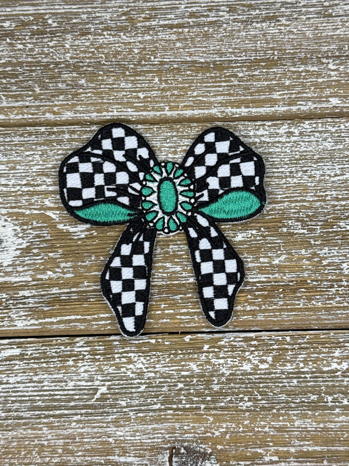 Teal Checkered Bow