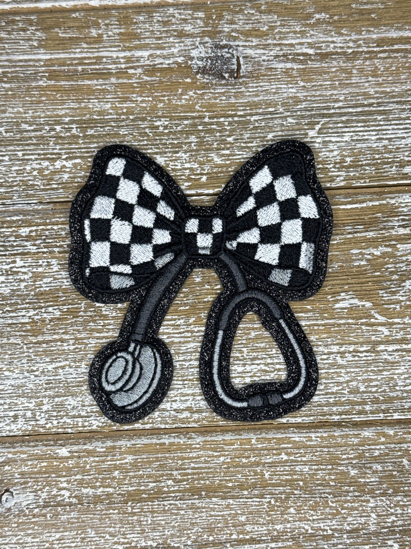 Black Glitter Checkered Bow Stethoscope