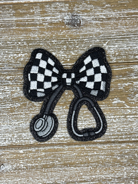 Black Glitter Checkered Bow Stethoscope