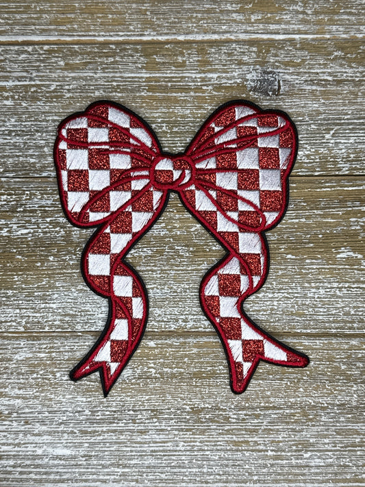 Large Glitter Checkered Red Bow
