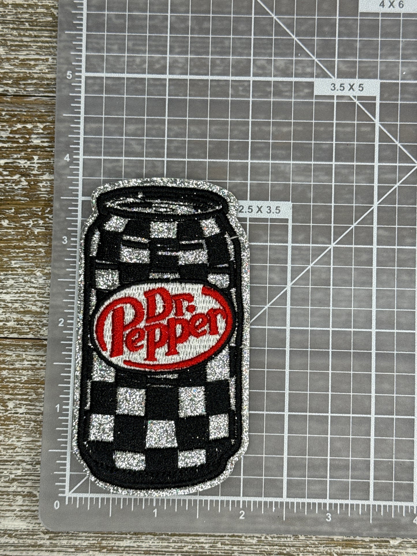Silver Glitter Checkered Pepper Iron On Patch