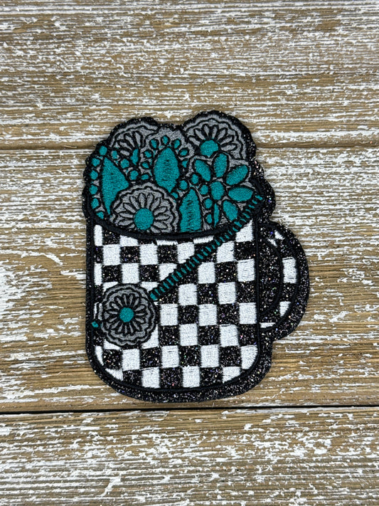 Black Glitter Checkered Mug