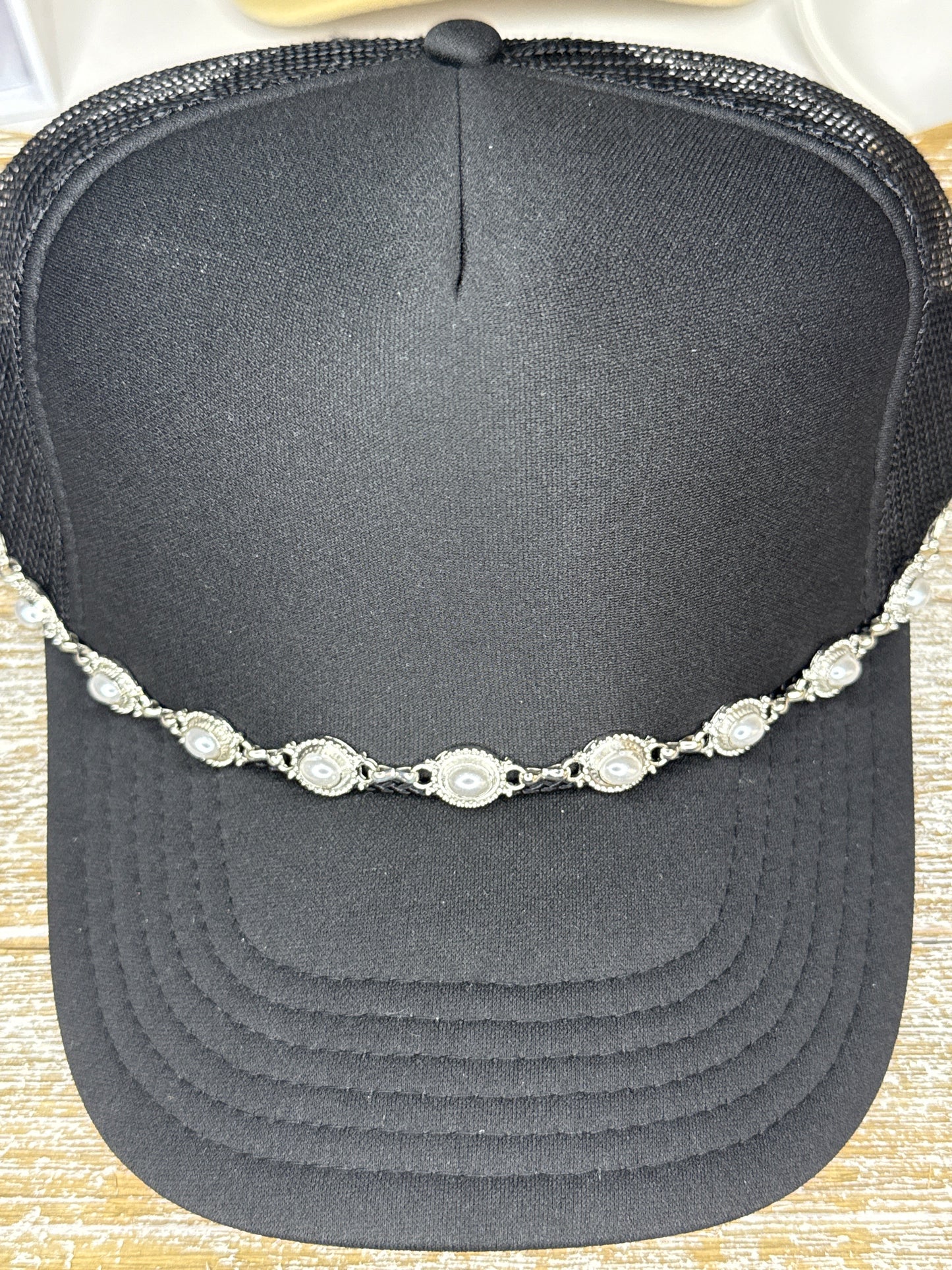 Silver and Pearl Hat Chain