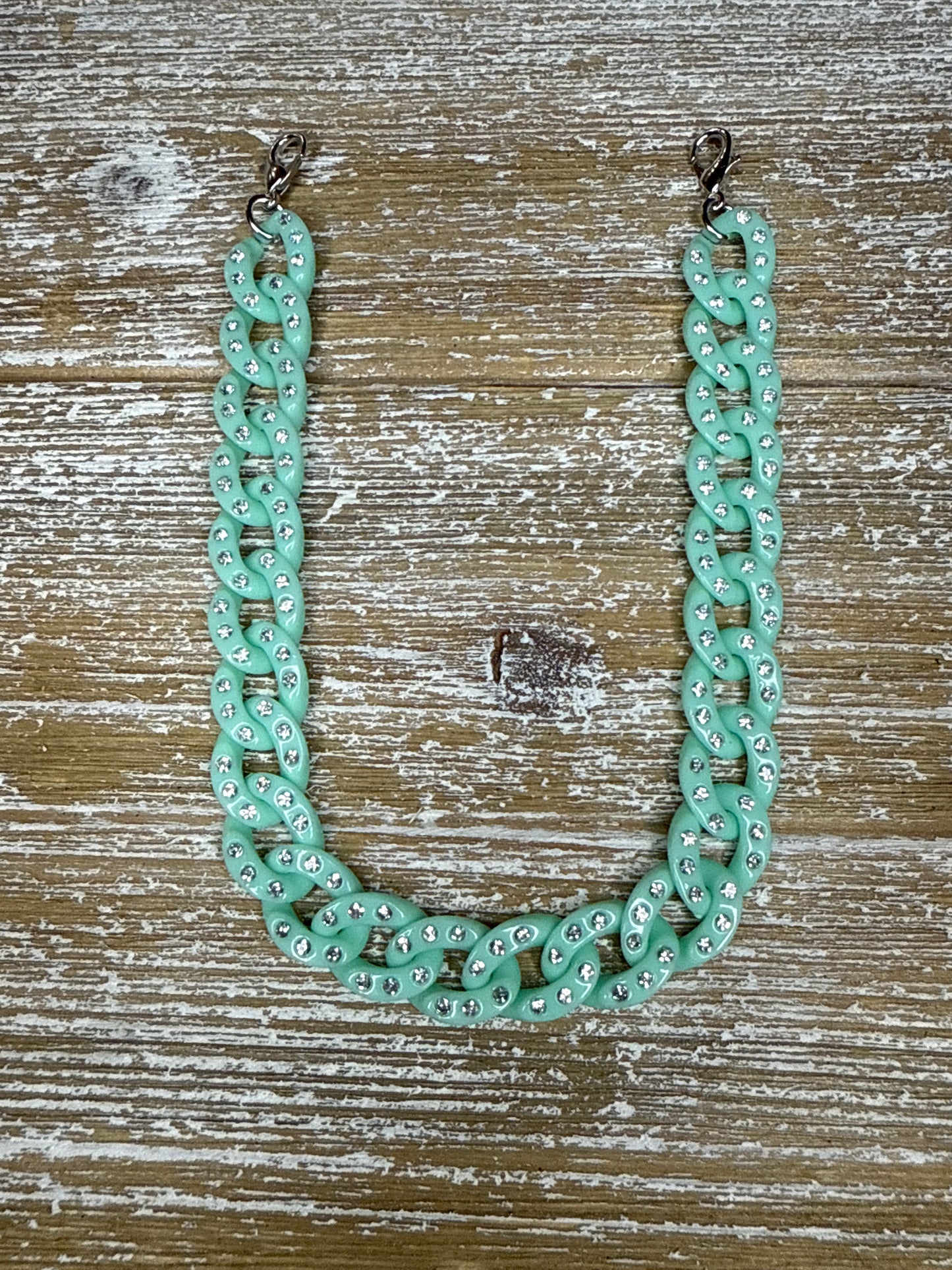 Teal Rhinestone Link Hat Chain