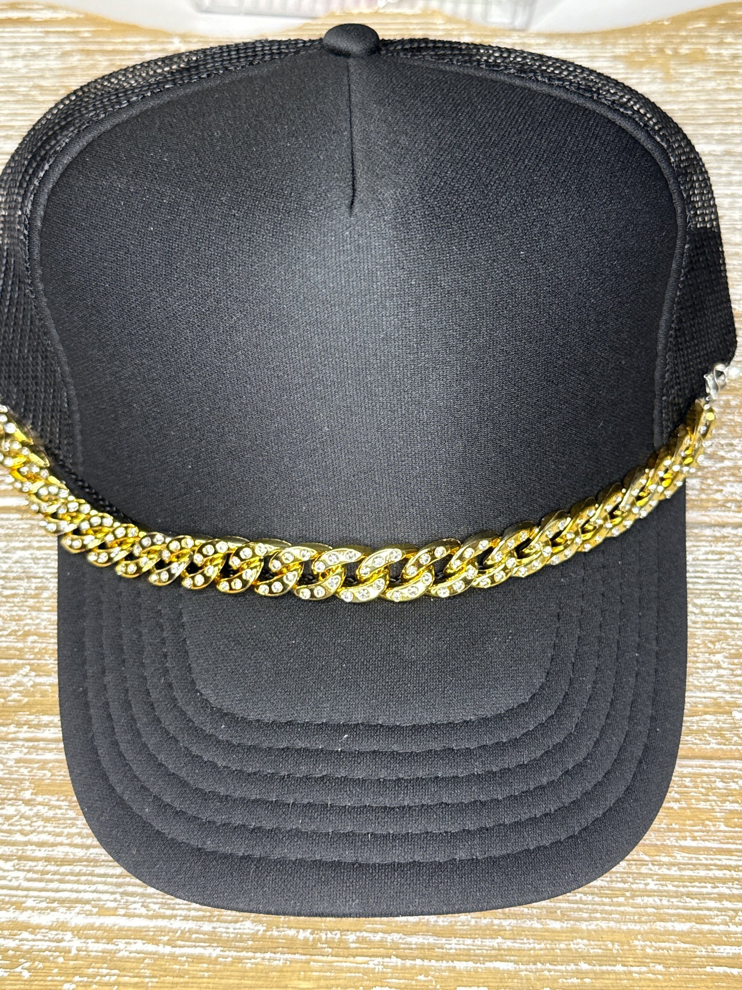 Metallic Gold Rhinestone Link Hat Chain