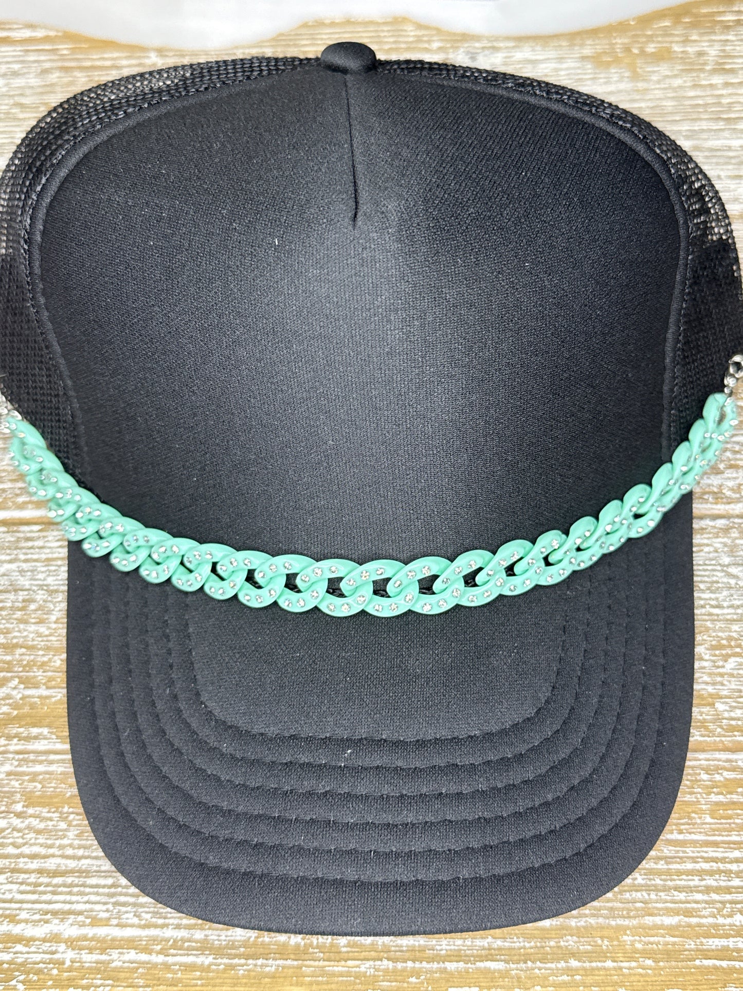 Teal Rhinestone Link Hat Chain