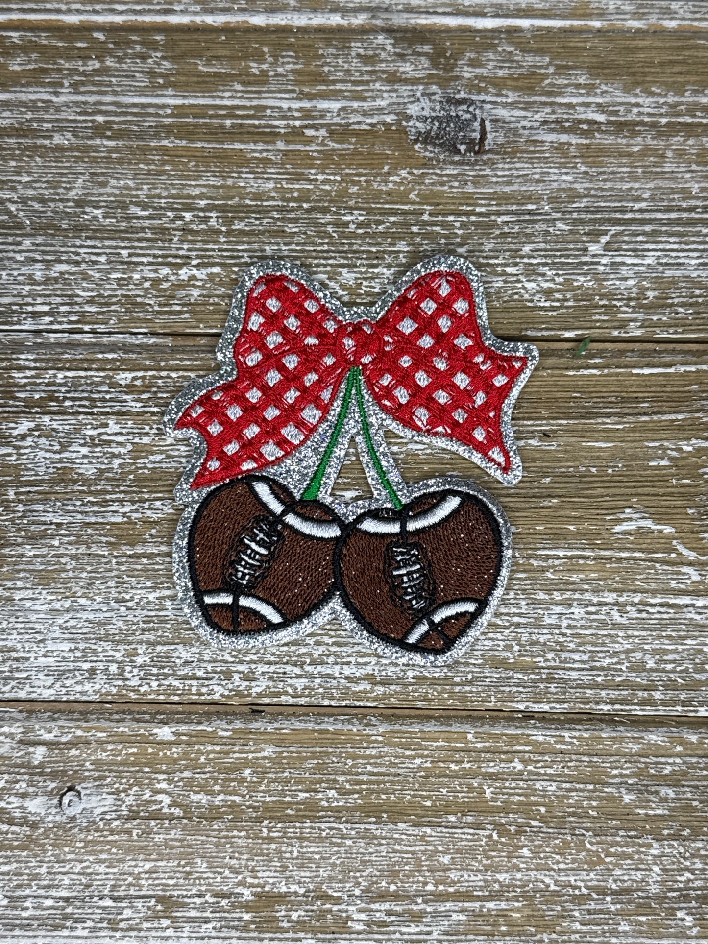 Silver Glitter Plaid Football Cherries