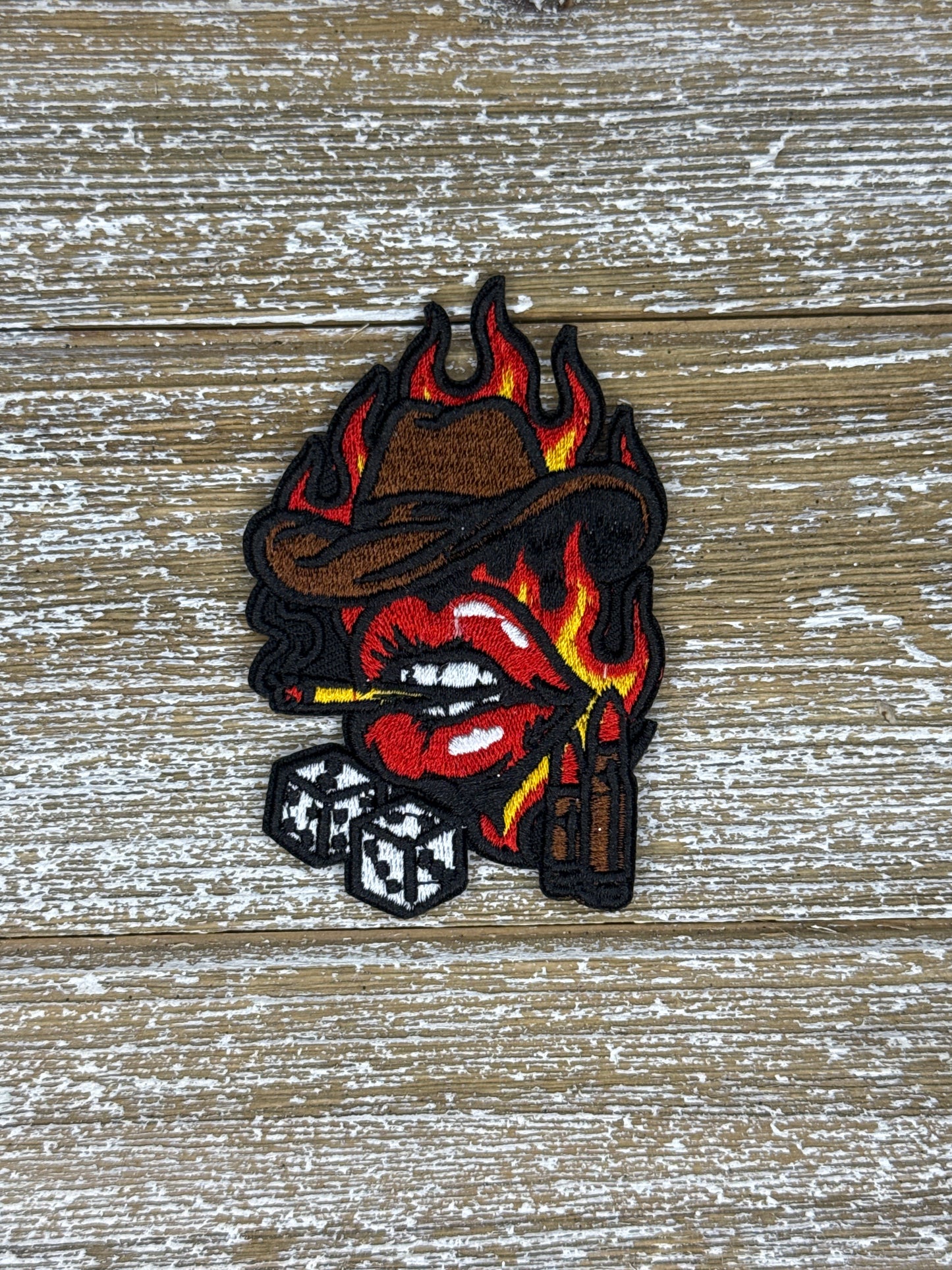 Flames, Lips, Cowboy Hat, Dice