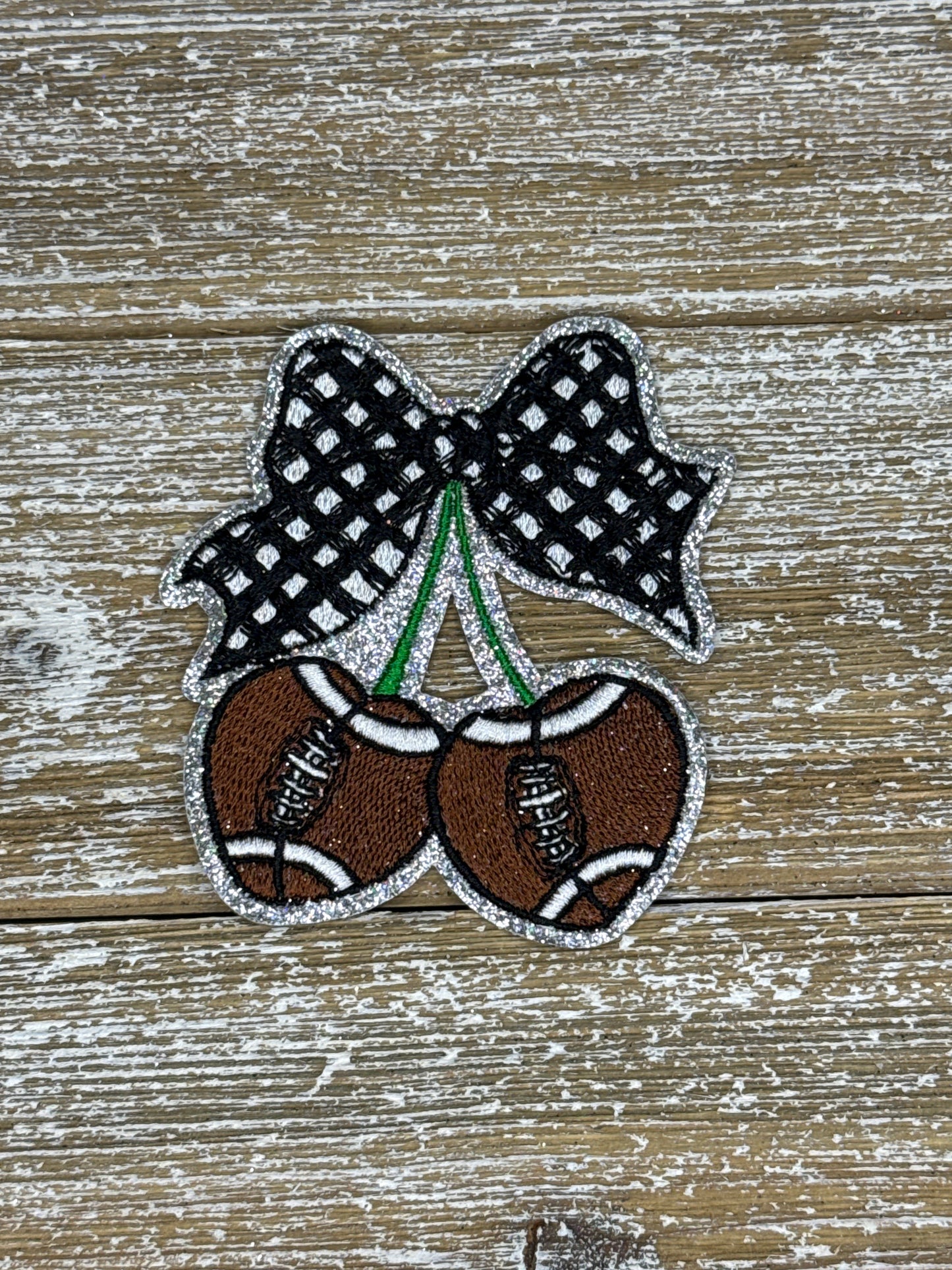 Silver Glitter Plaid Football Cherries