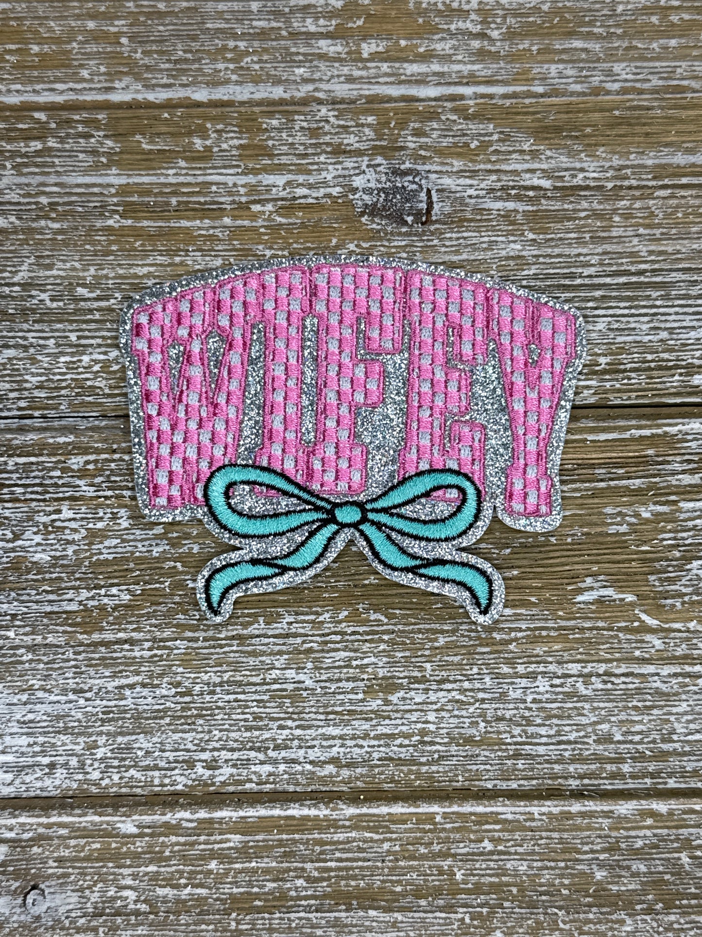 Silver Glitter Checkered Wifey