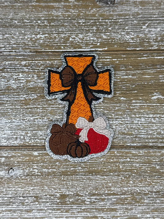 Silver Glitter Cross And Pumpkins