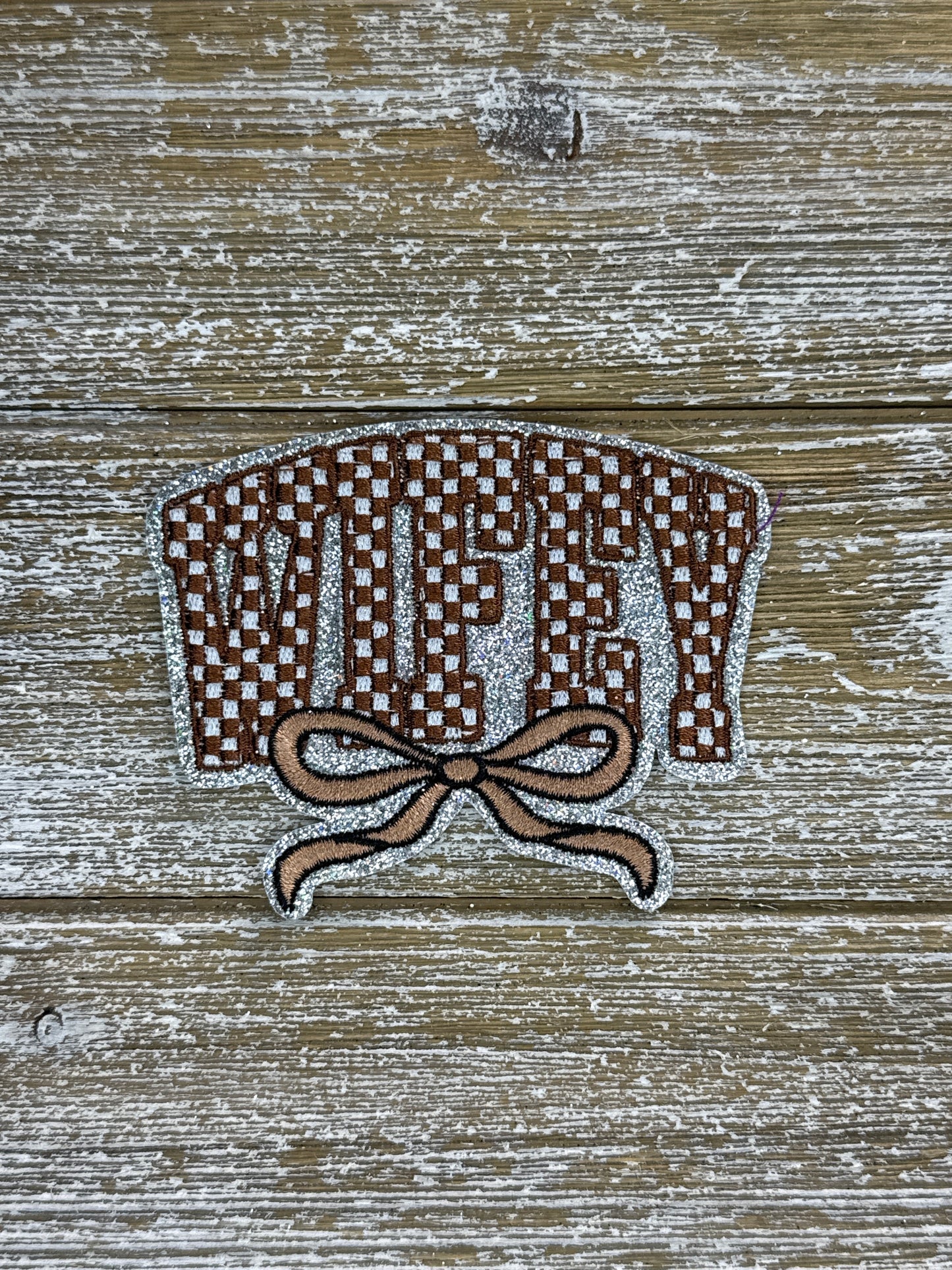 Silver Glitter Checkered Wifey