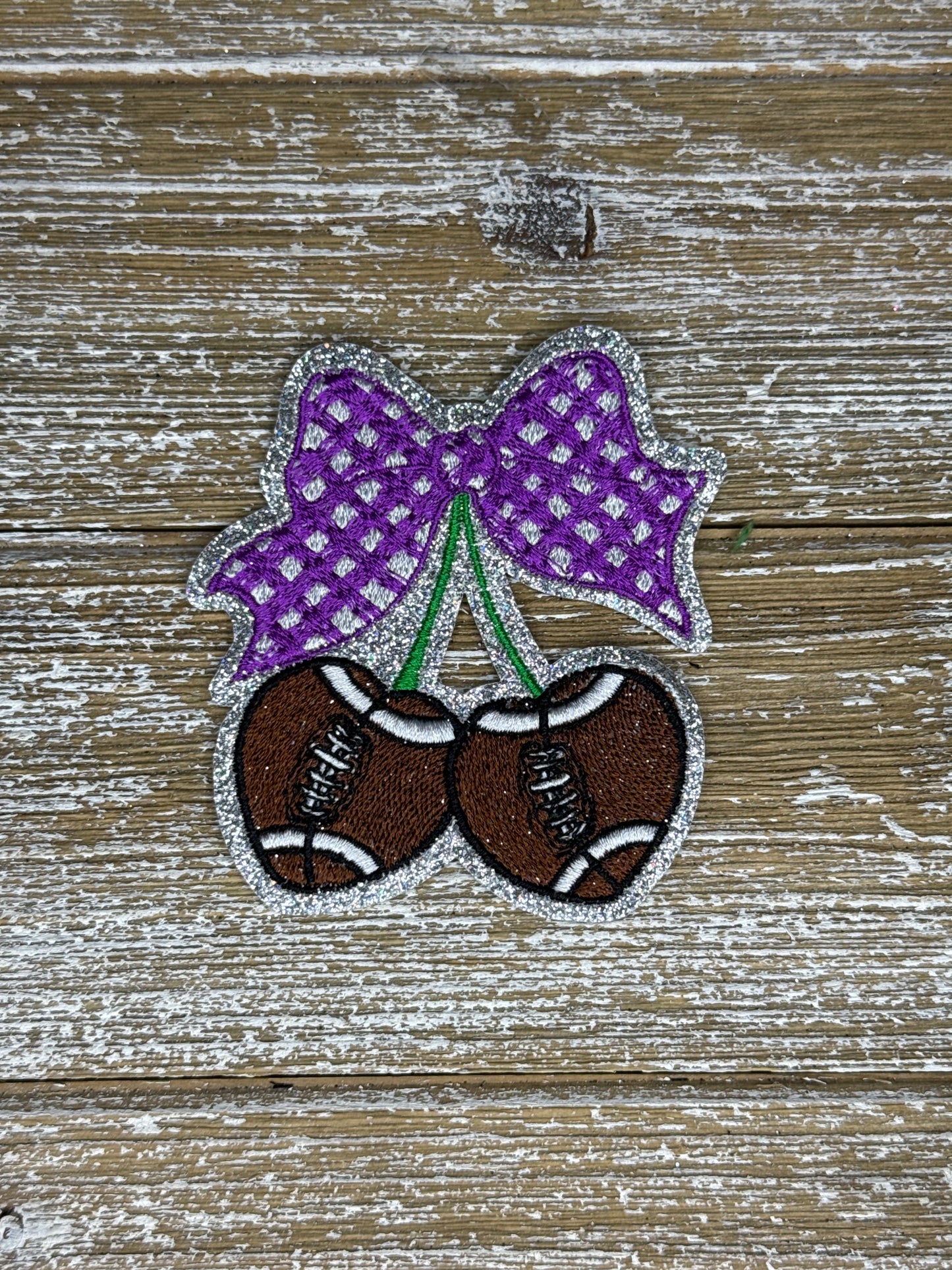 Silver Glitter Plaid Football Cherries