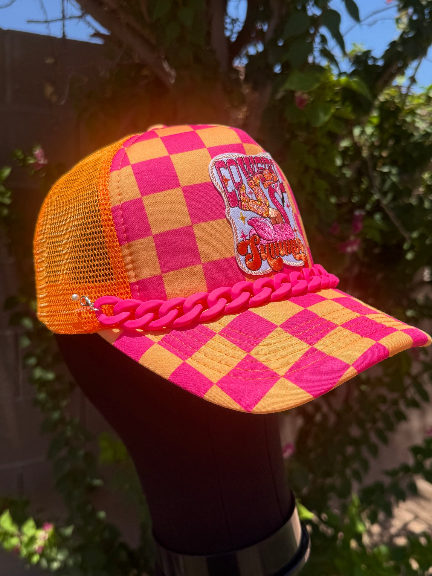 Checkered Cowgirl Summer Patch Hat